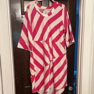 Melissa McCarthy Pink and White Striped Midi Dress